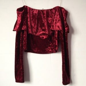 Charlotte Russe Off Shoulder Red Velvet Crop Top M